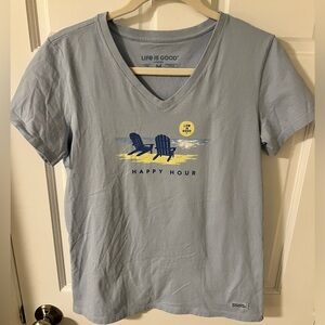 Life Is Good Women’s Crusher Tee Light Blue Happy Hour Beach Size medium